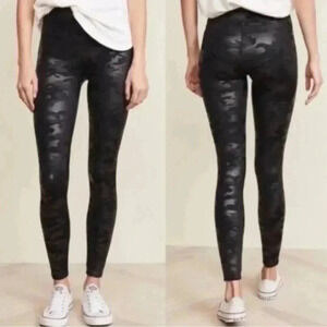 SPANX Women’s Black FAUX LEATHER CAMO LEGGINGS
